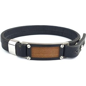 Resim 316l Anti Alerjik Cerrahi Çelik Siyah Deri Erkek Bileklik Gümüş 