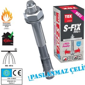 Resim Tox - S Fix Pro 1 M12 X 110 Klipsli Çelik Dübel A4 Paslanmaz (ADET FİYATIDIR) 