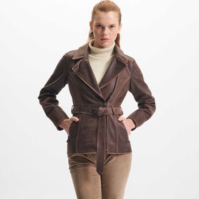 Resim Kahverengi Deri Kadın Deri Ceket - K24KDM320459-Q3I 