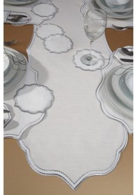 Resim Damla Keten Nakışlı Amerikan Servis Takımı 19 Parça Silver Gümüş 