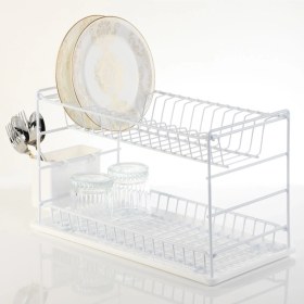 Resim Feyza Design Paslanmaz Çift Katlı 50 cm Beyaz Tezgah Üstü Bulaşık Kurutmalık 