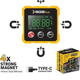 Resim Sgs Mıknatıslı Çift Yönlü Lazer Açı Ölçer - 1.8" Ekran - Type-c Şarj 