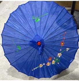 Resim Xuweiwei Ahşap Çerçeveli Koyu Mavi 22 Parçalı El Yapımı Vintage Kağıt Şemsiye 