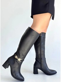 Resim Mooni Siyah Cilt Topuklu Çizme Çok Renkli 