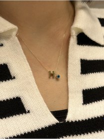 Resim Altın Nazar Boncuklu H Harfli Zincir Sarı 