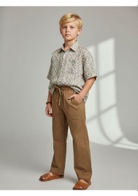 Resim Zekids Erkek Çocuk Beli Lastikli Bağcıklı Pantolon-16956 Kahverengi 