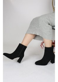 Resim Paris Siyah Süet Klasik Topuklu Bot-siyah Siyah 