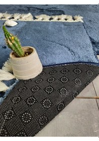 Resim Elite Gri Ponpon Saçaklı Peluş 2'li Banyo Paspası Halısı Kaymaz Lacivert 