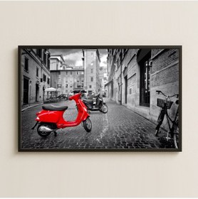 Resim Kırmızı Vespa Temalı Pleksi İtalya Sokak Tablosu 