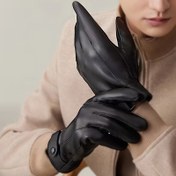 Resim 1 Çift Dokunmatik Ekranlı Erkek PU Deri Soğuk Hava Eldivenleri, Polar Astarlı Kalın Kore Moda Sürüş Eldivenleri, Örme Kumaş, Sokak Stili - %60 PU Deri, %40 Polyester 