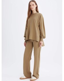 Resim Defacto Wide Leg Geniş Bol Paça Basic Düz Sweatshirt Kumaş Eşofman Altı D4805AX24AUKH459 Haki 