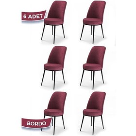Resim Canisa Dexa Serisi, Üst Kalite Mutfak Sandalyesi, 6 Adet Bordo Sandalye, Metal Siyah Iskeletli Sandalye Bordo Ayaklar Siyah 