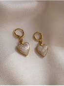Resim vi store vi jewelry Beyaz Sedefli Kalp Küpe 