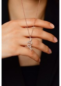 Resim Roza Silver Zirkon Taşlı Rose Yılan Gümüş Kolye 