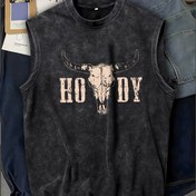 Resim Erkekler için Vintage Kolsuz Yelek - Koyu Gri/Siyah Yıkanmış Görünüm ve HOODIE Boğa Grafikli - Sokak Giyimi, Konserler & Festivaller İçin Hafif Tank Top - Makinede Yıkanabilir Bol Kesim Yazlık Giysi 