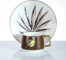 Resim Brown Birdy Kuş Figürlü 6 Kişilik Porselen Fincan Takımı Kahverengi 