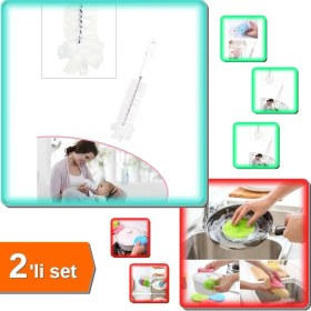 Resim Hereveoyuncak Şişe ve Biberon Temizleme Fırçası + 2 Adet Silikon Bulaşık Fırçası Nihale Tutacak - 2li Set B1B6X8 
