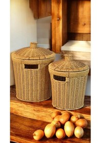 Resim Wicker 2'li Hasır Kapaklı Patates Soğan Sepet Set 2 Boy Sunum Seb 