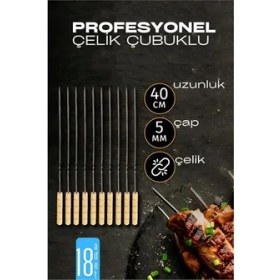 Resim Belle Fusion Bfs Çelik Şiş Çubuğu - Mangal Şişi Ahşap Saplı Kebap Şişi 18 Adet 
