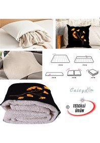 Resim Sonbahar Yaprak Temalı Tv Battaniyeli Opsiyonel Dekoratif Yastık Kırlent 2 İn 1 Battaniye Çok Renkli 