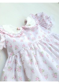 Resim Pembe Çiçek Detaylı Bebe Yaka Elbise 