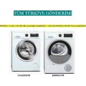 Resim Profilo 2 Li Set 10 kg 1200 Devir Çamaşır Makinesi CGA25202TR + 9 kg Isı Pompalı Kurutma Makinesi KM9611CTR 