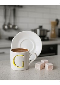 Resim Türk Kahvesi Fincanı Baş Harf Baskılı Beyaz - Altın42 