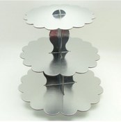 Resim Gri Gümüş Lame 3 Katlı Cupcake Standı Kek Asansörü Parti 