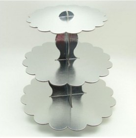 Resim Gri Gümüş Lame 3 Katlı Cupcake Standı Kek Asansörü Parti 