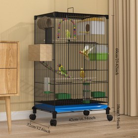 Resim Papağanlar, Fırtına Kuşu, Muhabbet Kuşları ve Küçük Kuşlar için Büyük Ağır Hizmet Tipi Kuş Kafesi - 3 Katlı Tasarımlı, 2 Kapılı Girişli, 4 Tekerlekli Hareketlilik Özellikli Ekstra Büyük Villa Boy Kafes 