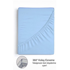 Resim Ranforce Mavi Pamuklu Tek / Çift Kişilik Battal Tam Kenar Lastikli Çarşaf 14 Renk Fıtted Mavi 