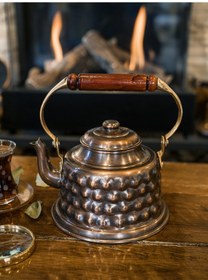 Resim Bakır Demlik Kabartmalı Maraş Model Okstili Renk Oksitli 