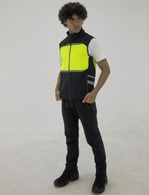 Resim Motosiklet Ve Iş Güvenliği Yeleği Reflektörlü Softshell siyah-sarı L 