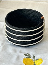 Resim Beyaz Yuvarlak Ekmek Sepeti Şık,örmeli Siyah Makrome-çok Amaçlı Metal Paslanmaz Çok Renkli 