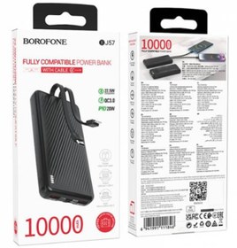 Resim Genel Markalar 10000mAh PD20W 22.5W QC3.0 37Wh Dahili Kablolu Powerbank iPhone ile Uyumlu Şarj Led Gösterli BJ57 