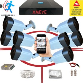 Resim Bises 8 Kameralı Araç İnsan Yüz ve Hareket Algılayan 5 MP SONY LENS 1080P Metal Kasa Güvenlik Kamerası Seti BS_236 