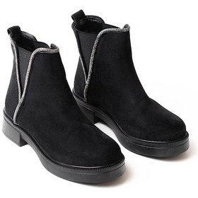 Resim 02-02 Siyah Süet Taş Aksesuarlı Lastikli Günlük Kadın Bot-b Siyah Süet Siyah 