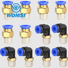 Resim 12 Parça WOMSI Ağır Hizmet Tipi Hava Hortumu Bağlantı Kiti - Mavi Kapaklı & Altın/Siyah Fittingsli Erkek/Dişi Adaptör, NPT/Avrupa Diş İplikleri, Şişme Aletler Kompresörler ve Havalandırma Boruları İçin (Plastik) 