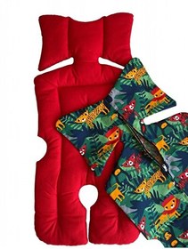 Resim Pamuk Atölyesi Yeşil Ormanlı ve Kırmızı Bebek Arabası Minder ve Yedek Kılıf Paketi 