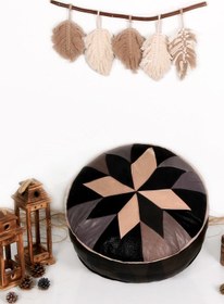 Resim Ottoman Pouffe İskandinav El Yapımı Hakiki Kuzu Derisi Bohem Bahçe Balkon Bungalov Puf Minder 60x30cm(DOLGULU) 