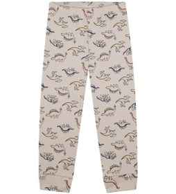 Resim Antebies Organik Bej Dinazor Desenli Beli Lastikli Kısa Kollu Erkek Çocuk Pijama Takımı Krem 