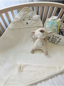 Resim Tanem Home %100 Pamuk Krem Kuzu Desen Nakışlı Bebek Havlu Kundak 75x75cm 