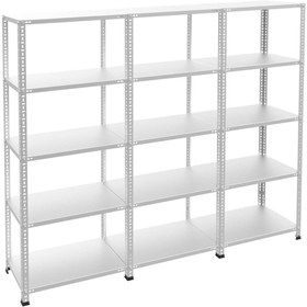 Resim RafBurada 5 Katlı 3'lü Galvaniz Çelik Raf - Depo, Arşiv, Kiler, Dosya, Market Rafı 43x60 Cm-200 Cm-0.70 Mm 