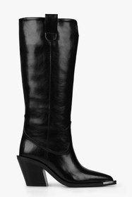 Resim Shoeberry Kadın Axor Siyah Cilt Kovboy Çizme 