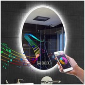 Resim GLOBAL LED MIRROR 80x100 cm Müzik Çalarlı Dokunmatik Tuşlu Buğu Yapmayan Ledli Elips Banyo Aynası 