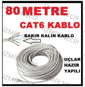 Resim Ncpline 80 Metre Internet Kablosu Cat 6 Kalin Bakir Kablo Hazır Yapılı 