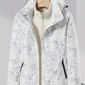 Resim Kadınlar için 3'ü 1 arada Kapüşlu Rüzgarlık Ceket Fermuarlı Cebi ile - Şık Siyah ve Beyaz Yaprak Desenli, Sıcak Sonbahar/Kış Dış Giyim, Rahat Dış Giyim | Kapüşlu Rüzgarlık | Fermuarlı Cep 
