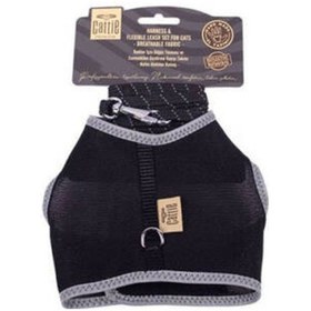 Resim Havalı Dokuma Kedi Göğüs Ve Gezdirme Tasması Large Siyah 1,5x-30-40 Cm 