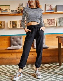 Resim Unisex Siyah Cepli Beli Bağcıklı Basic Eşofman Altı Jogger Siyah 