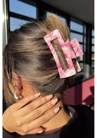 Resim Caş Dekorasyon Pembe Renk Mermer Desenli Kemik Mandal Toka Pembe 